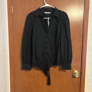 Abercrombie & Fitch Black long sleeve puff sleeve bodysuit